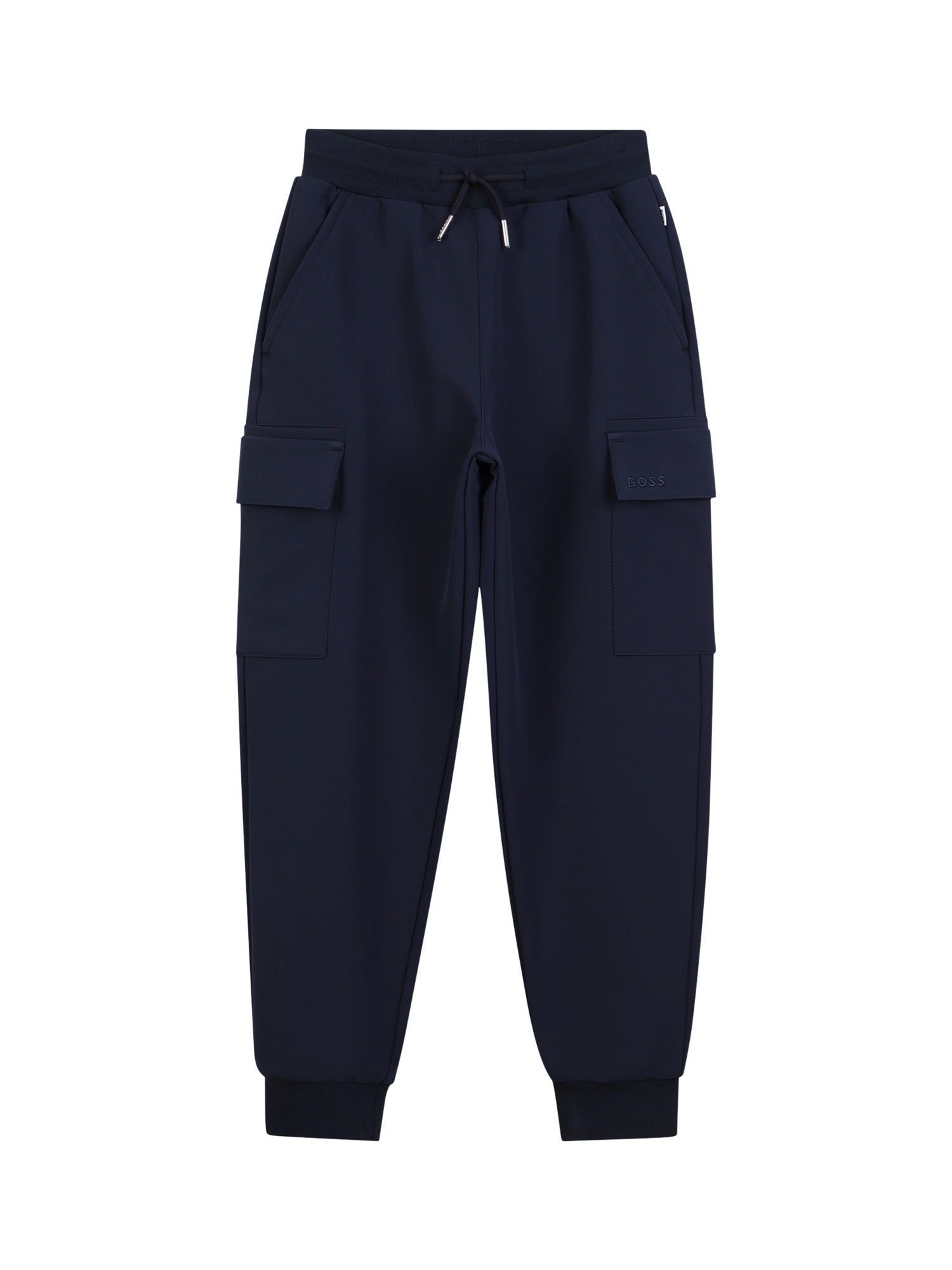 Product image 1 of 2, which shows HUGO BOSS Kids' Relaxed Drawstring Jogging Bottoms, Navy, 4 years