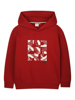 BOSS Kids' Cotton Blend Block Logo Hoodie, Dark Red, Dark Red