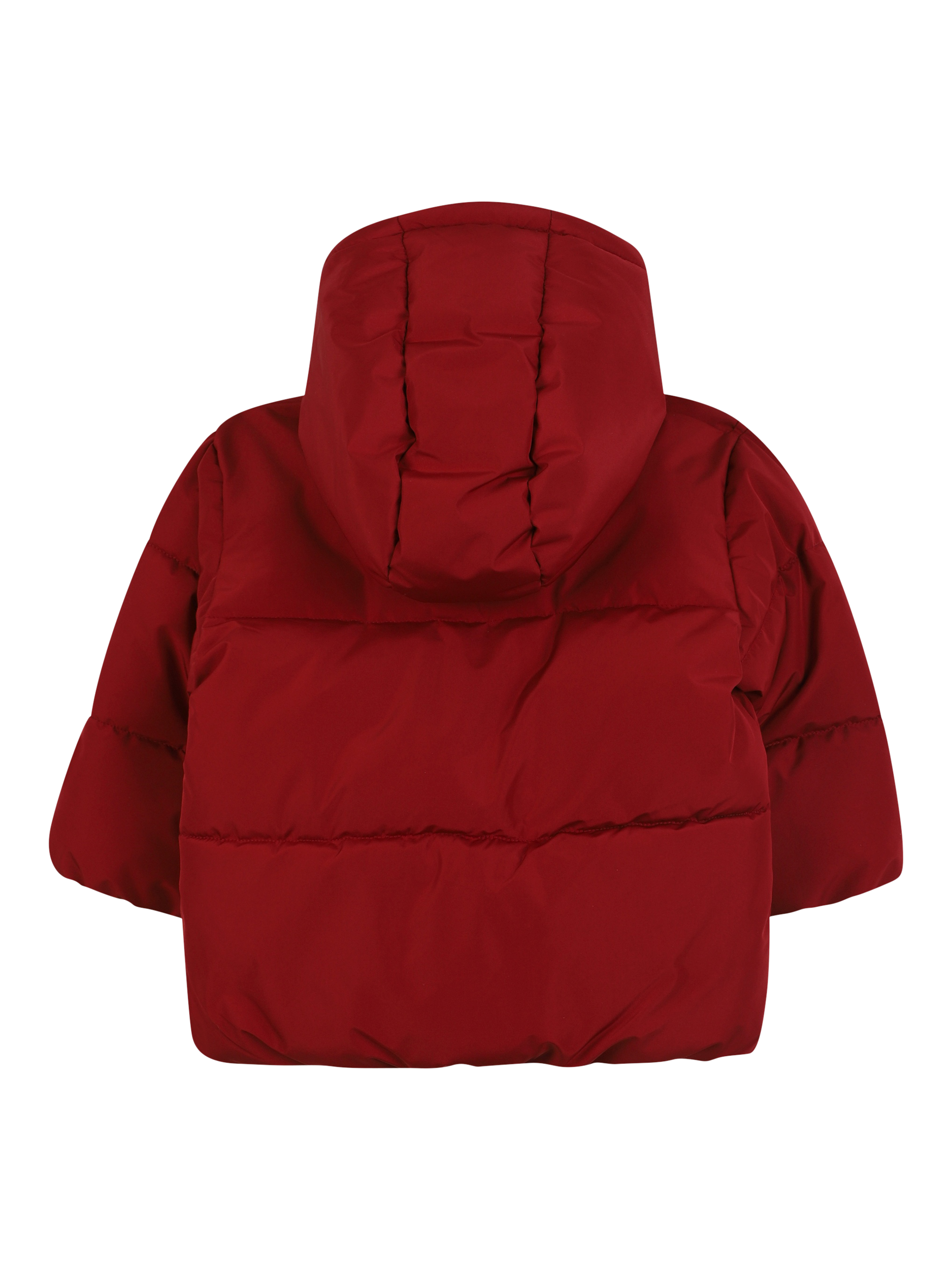 Product image 2 of 2, which shows HUGO BOSS Kids' Hooded Zip Front Puffer Jacket, Dark Red, 2 years