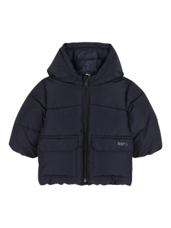 HUGO BOSS Kids' Hooded Zip Front Puffer Jacket, Navy, Navy