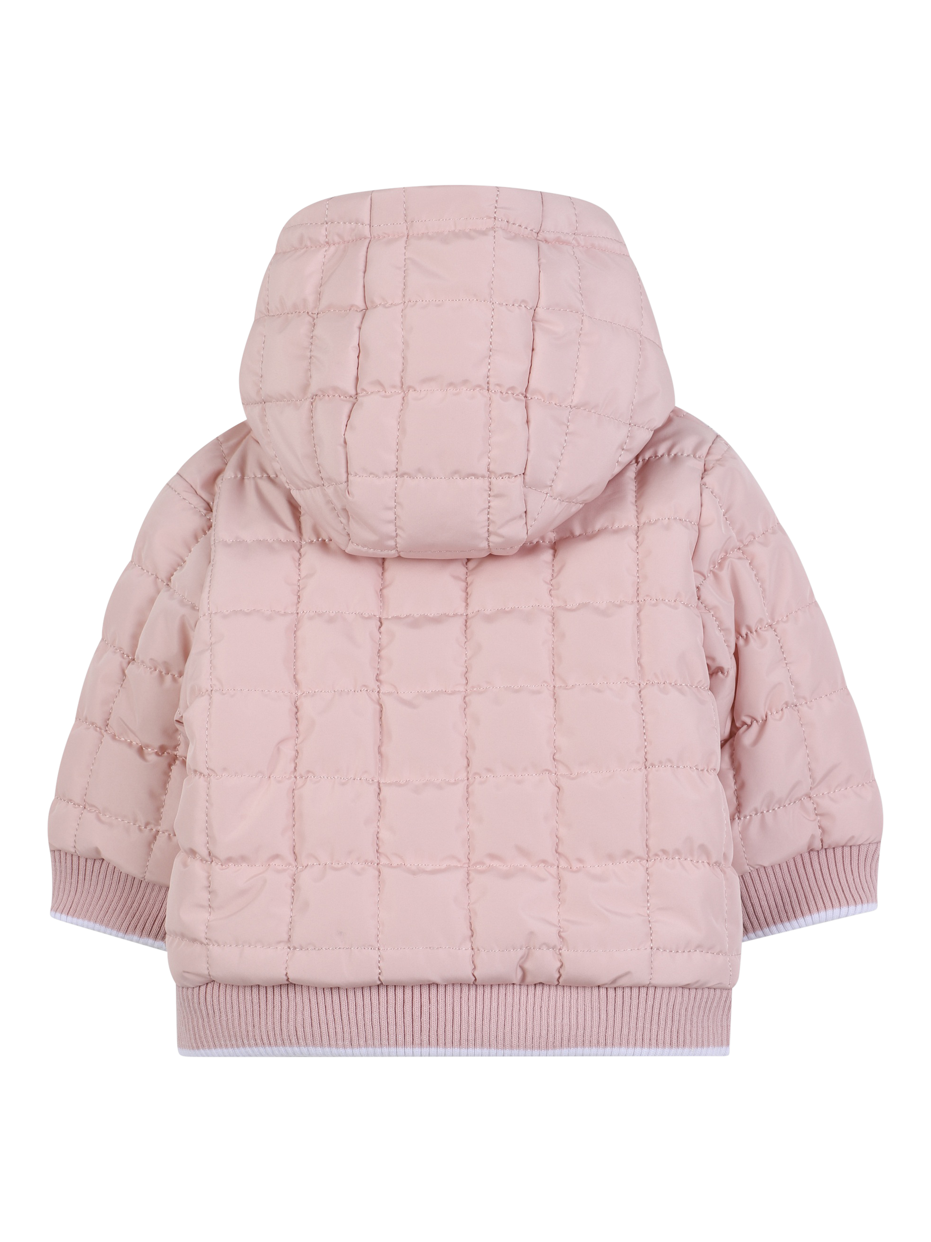 Product image 2 of 2, which shows HUGO BOSS Baby Hooded Zip Front Puffer Jacket, Salmon, 3 months