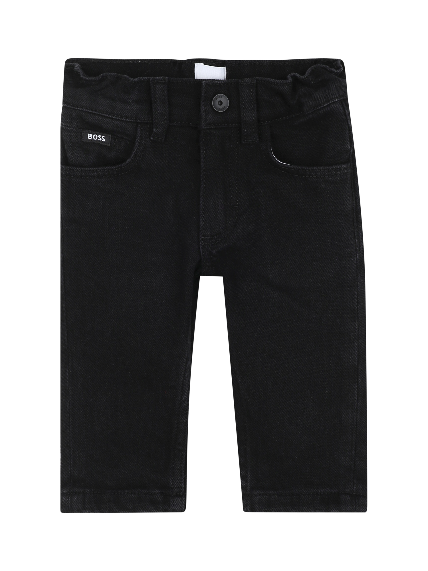 Product image 1 of 2, which shows HUGO BOSS Baby Elasticated Cotton Blend Denim Trousers, Black, 2 years