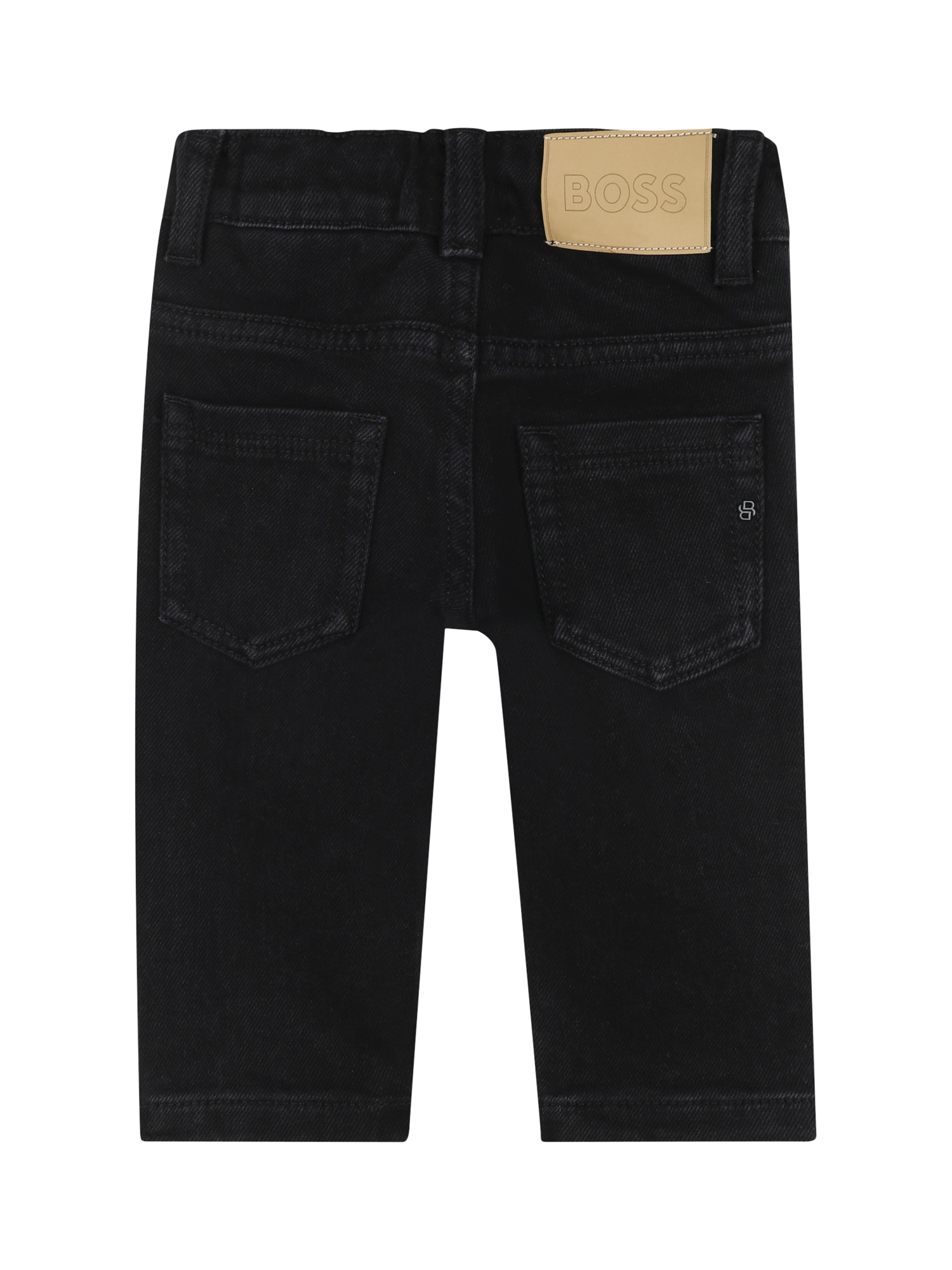 Product image 2 of 2, which shows HUGO BOSS Baby Elasticated Cotton Blend Denim Trousers, Black, 2 years