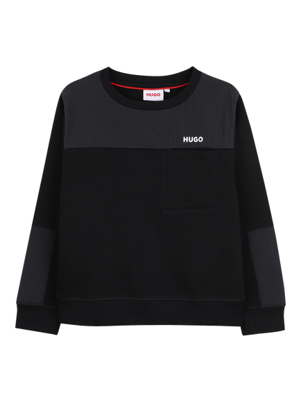 HUGO Kids' Cotton Blend Crew Neck Jumper, Black, Black