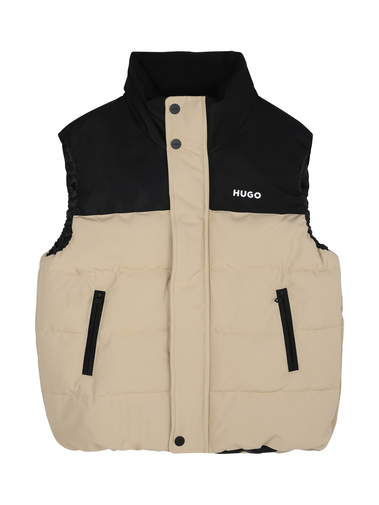 HUGO BOSS Kids' High Neck Padded Gilet, Beige/Black