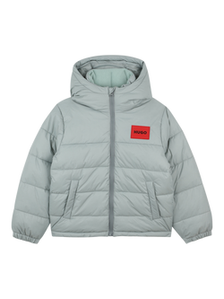 HUGO BOSS Kids' Zip Front Hooded Puffer Jacket, Kalamata
