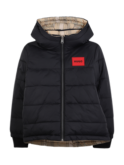 HUGO BOSS Kids' Reversible Hooded Puffer Jacket, Stone, Stone