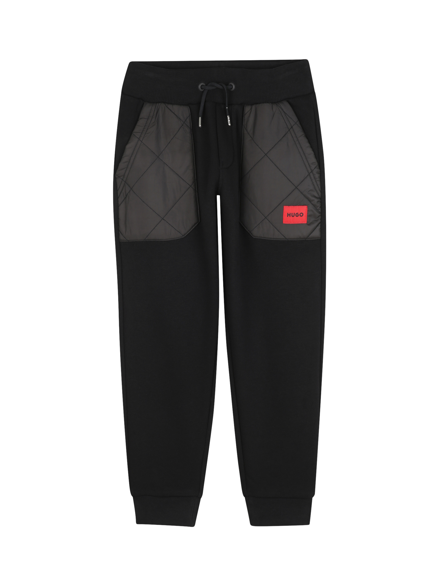 Product image 1 of 2, which shows HUGO BOSS Kids' Cotton Blend Drawstring Jogging Bottoms, Black, 4 years
