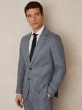 Reiss Reef Slim Fit Single Breasted Check Linen Suit Blazer, Light Blue