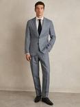 Reiss Reef Slim Fit Check Linen Suit Trousers, Light Blue
