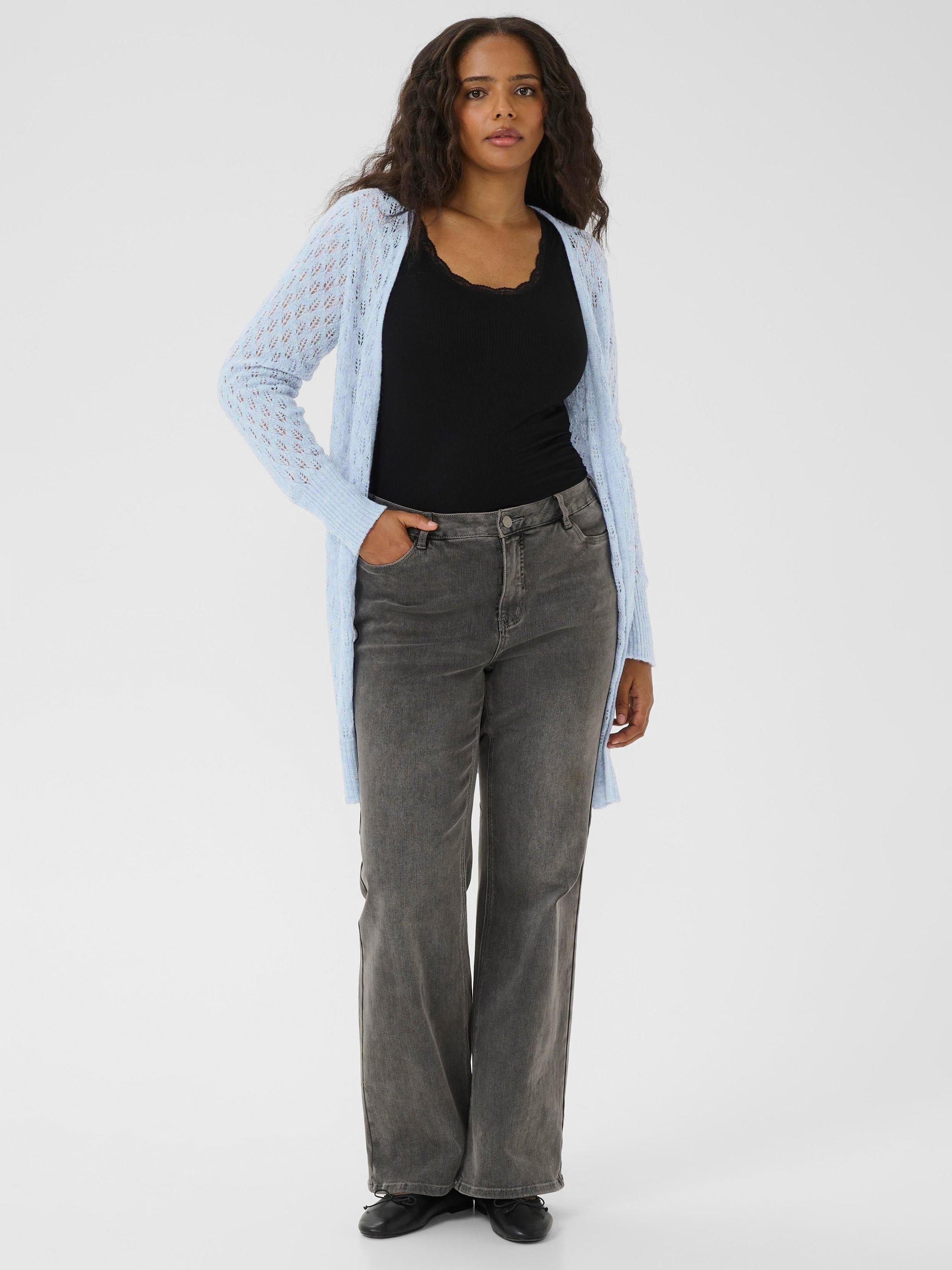 Product image 3 of 6, which shows KAFFE Curve Loura Open Neck Cardigan, Mid Blue, S
