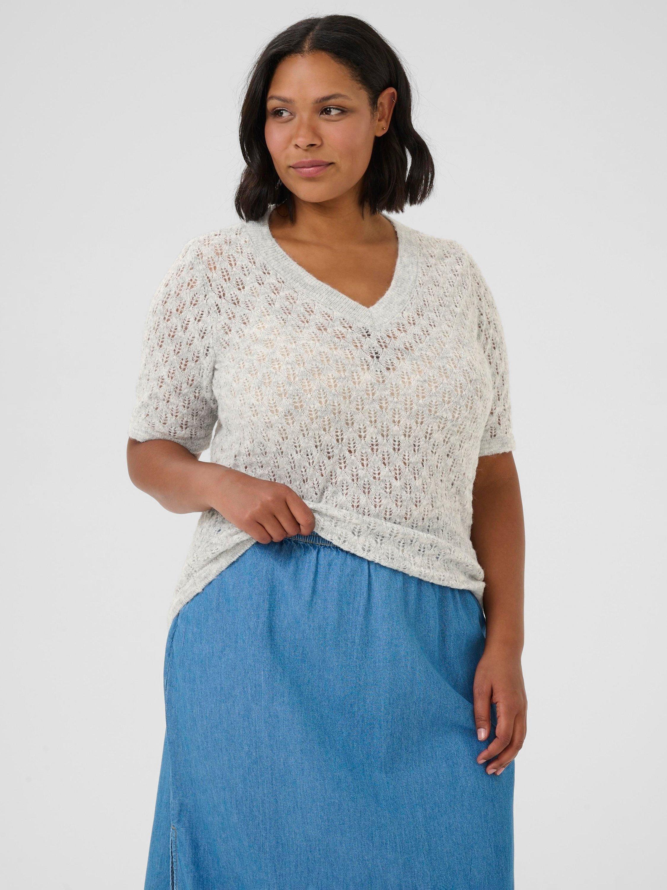 Product image 1 of 6, which shows KAFFE Curve Loura V-Neck Jumper, Mid Grey, S