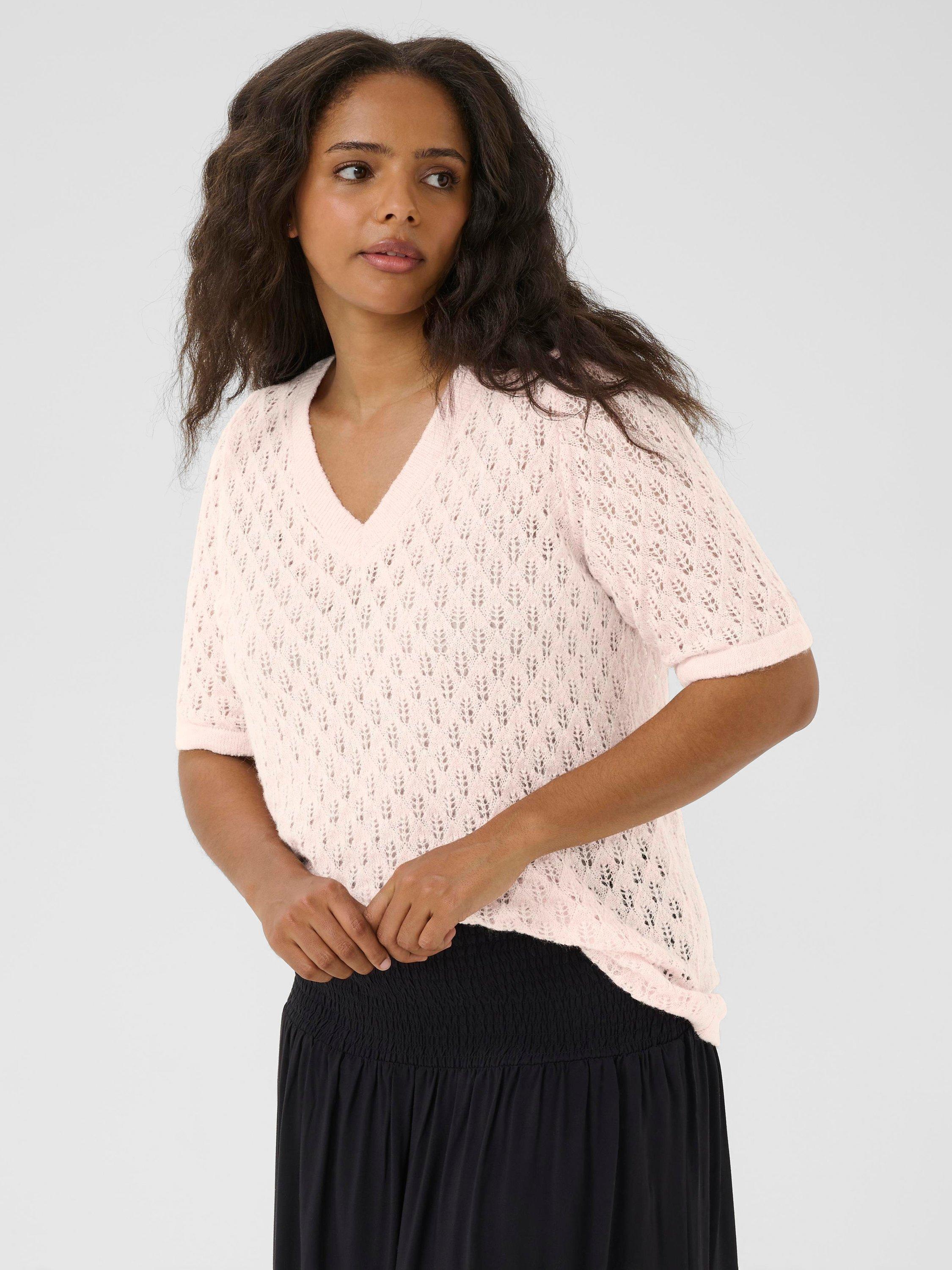 Product image 1 of 6, which shows KAFFE Curve Loura V-Neck Jumper, Mid Pink, S