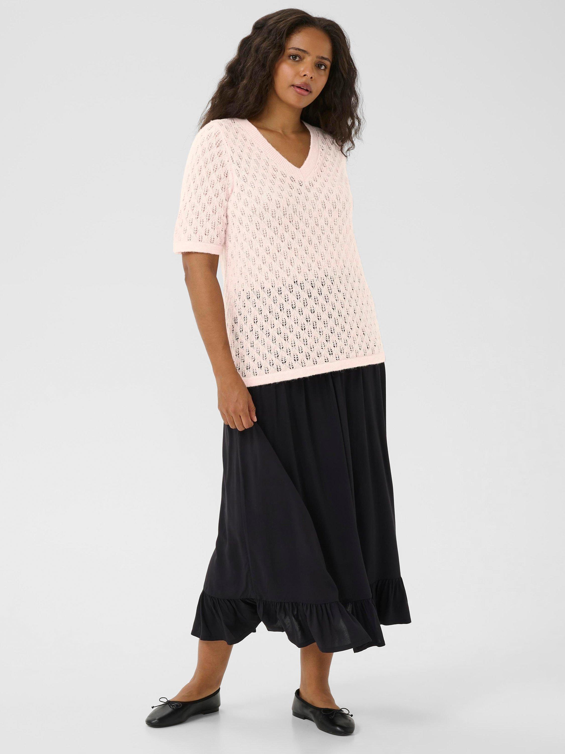 Product image 3 of 6, which shows KAFFE Curve Loura V-Neck Jumper, Mid Pink, S
