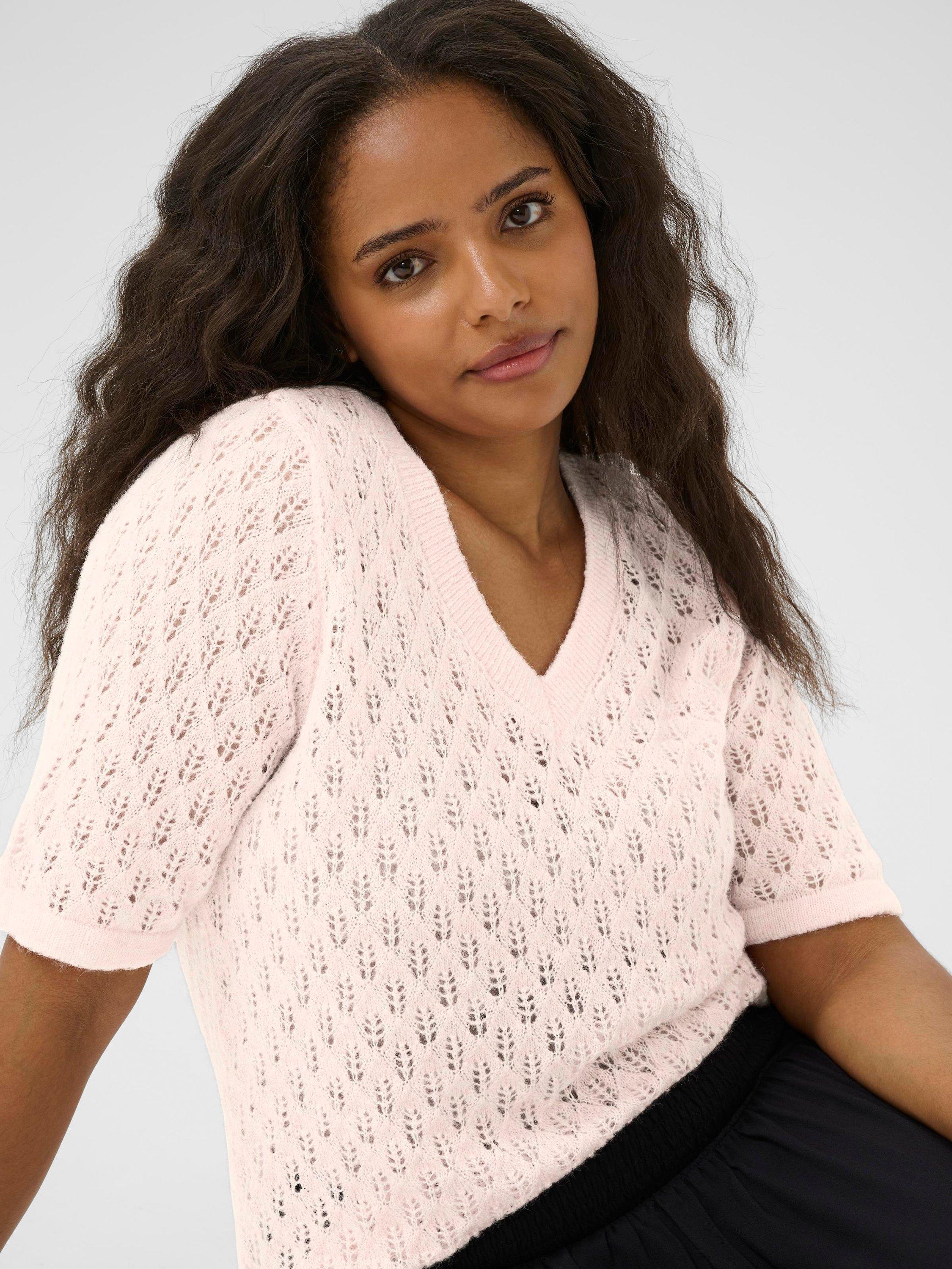 Product image 4 of 6, which shows KAFFE Curve Loura V-Neck Jumper, Mid Pink, S
