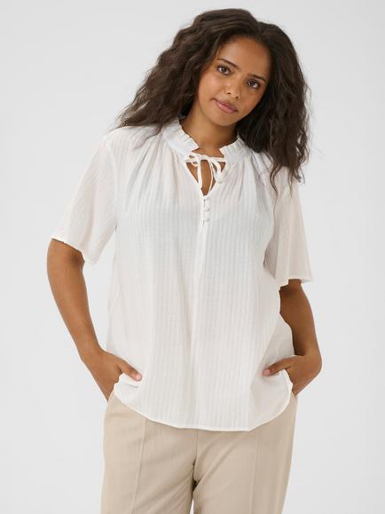 KAFFE Curve KClisana Viscose Blend  Short Sleeve Top, White, White