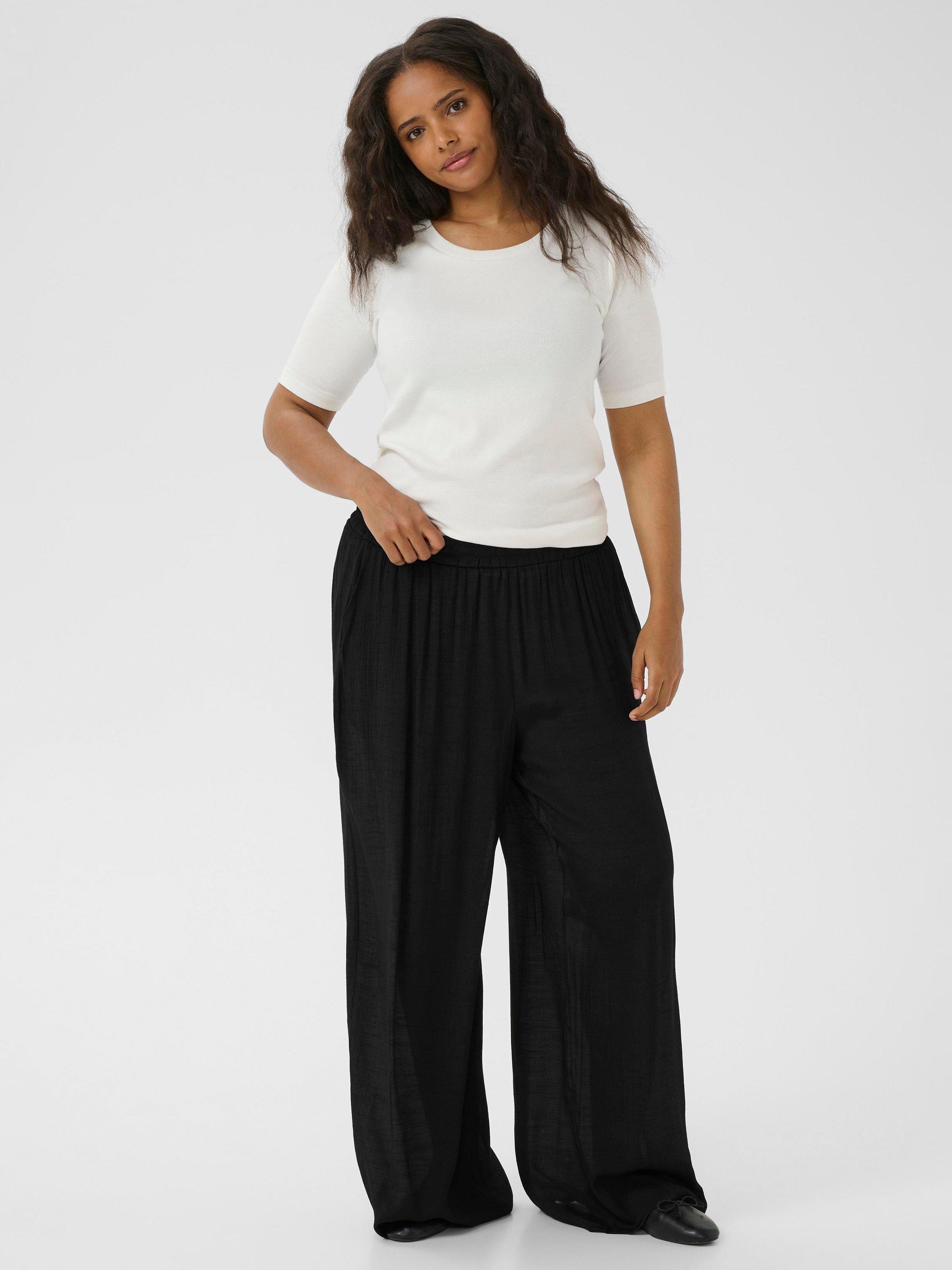 Product image 3 of 6, which shows KAFFE Curve Alia Wide Leg Trousers, Black Deep, 18