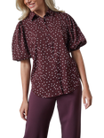 Sisters Point Ella Polka Dot Puff Sleeve Shirt, Bordeaux/White