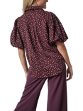 Sisters Point Ella Polka Dot Puff Sleeve Shirt, Bordeaux/White