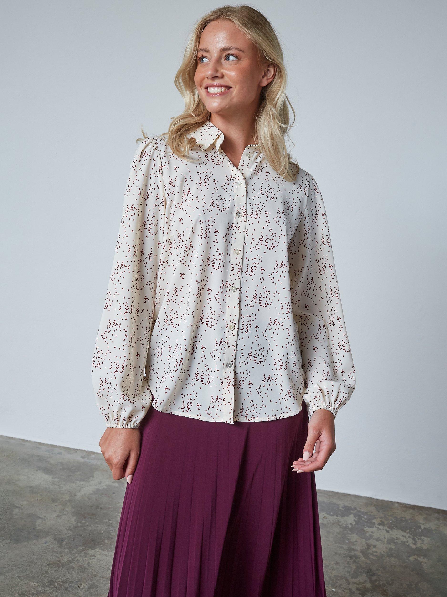 Product image 1 of 6, which shows Sisters Point Ebbey Heart Print Shirt, Cream/Multi, XL