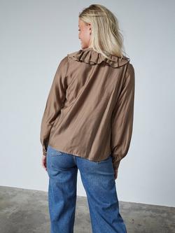 Sisters Point Velisa Ruffle Neck Shirt, Cappuccino - view 2, Cappuccino