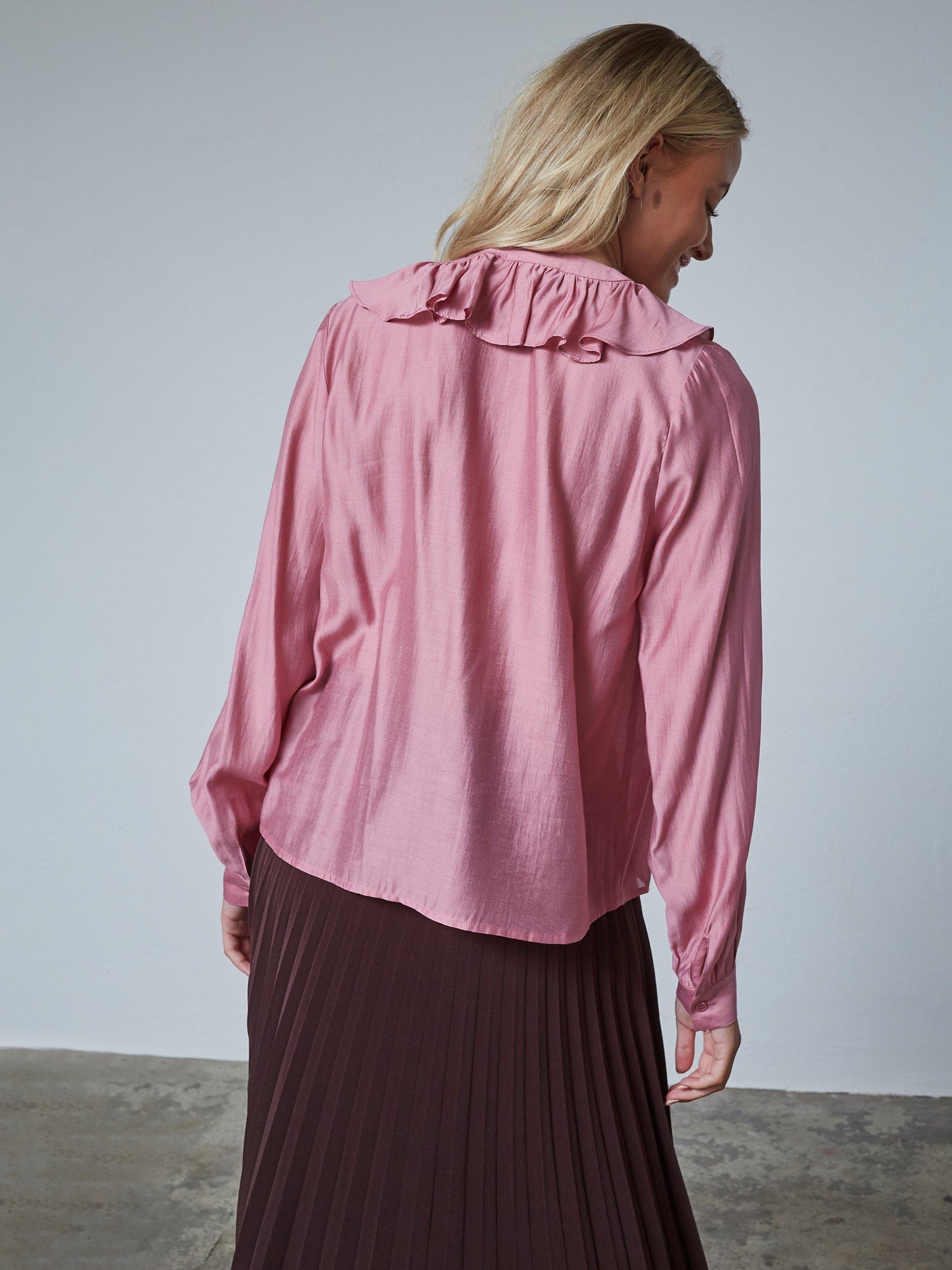 Product image 2 of 5, which shows Sisters Point Velisa Ruffle Neck Shirt, Dusty Blush, XL