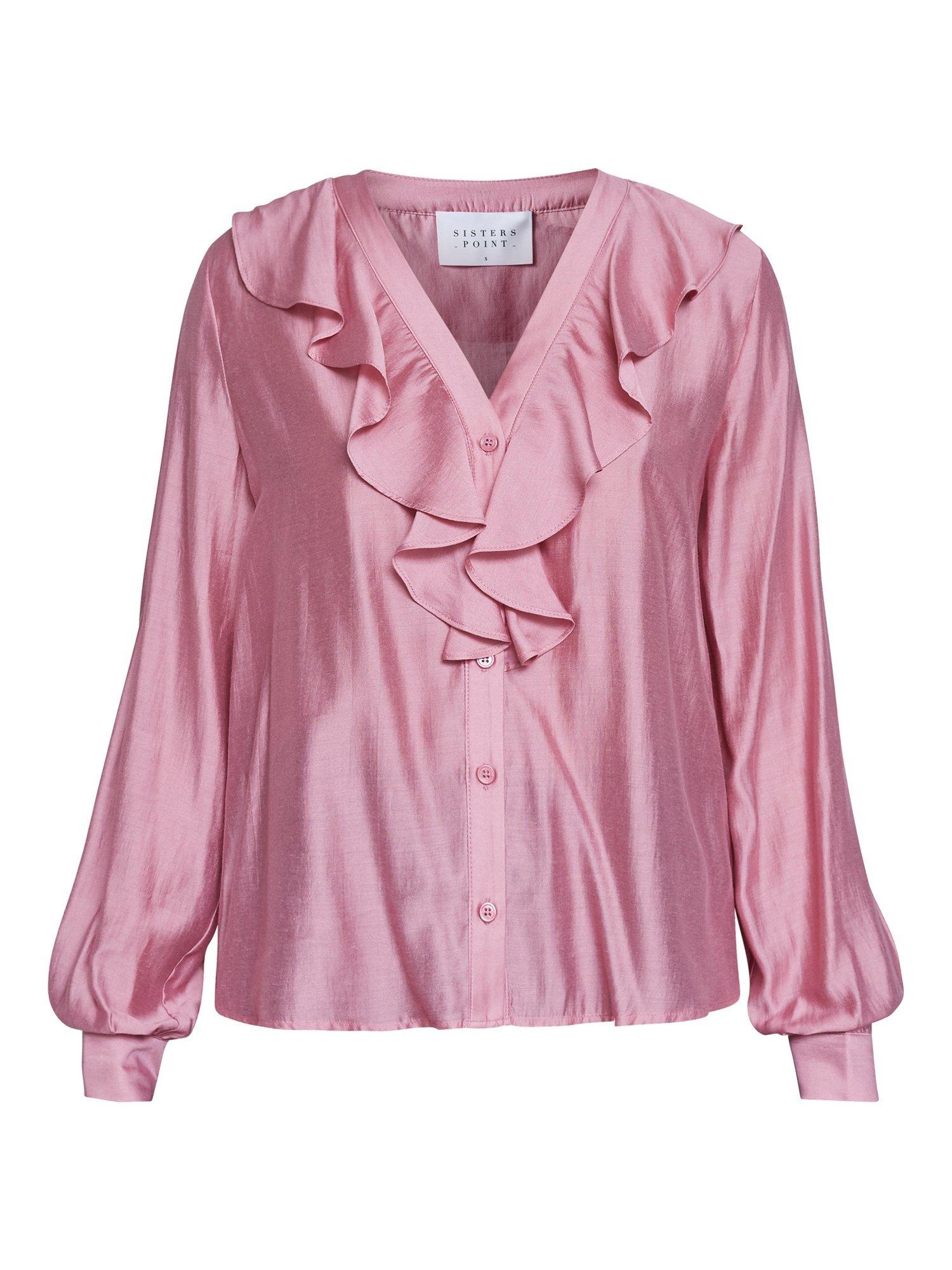 Product image 3 of 5, which shows Sisters Point Velisa Ruffle Neck Shirt, Dusty Blush, XL