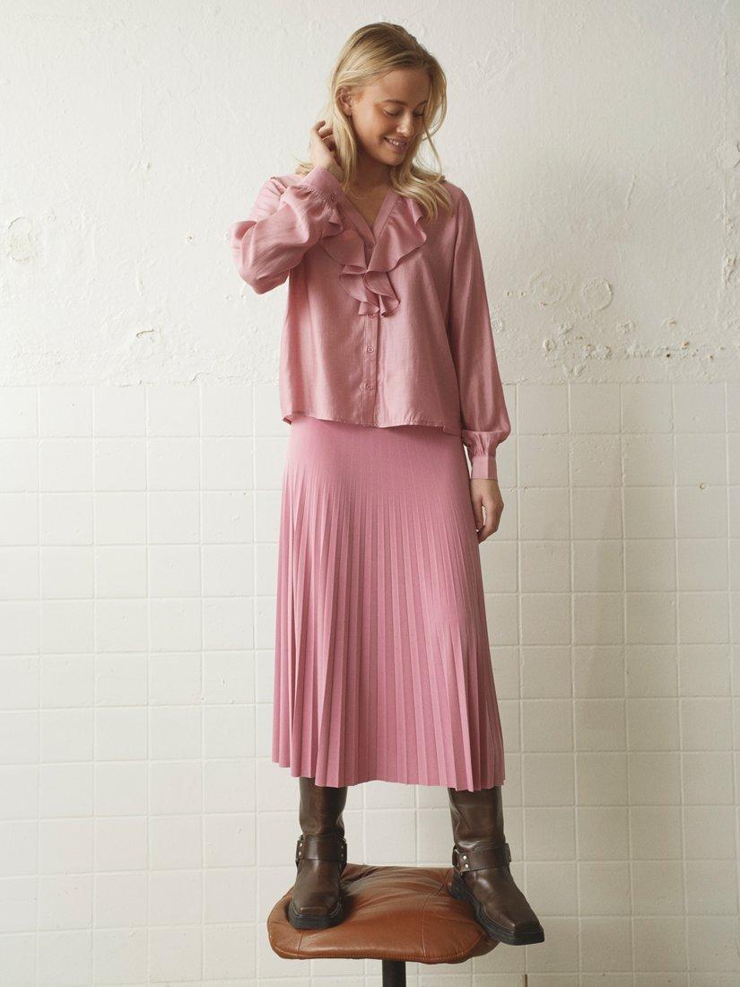 Product image 5 of 5, which shows Sisters Point Velisa Ruffle Neck Shirt, Dusty Blush, XL