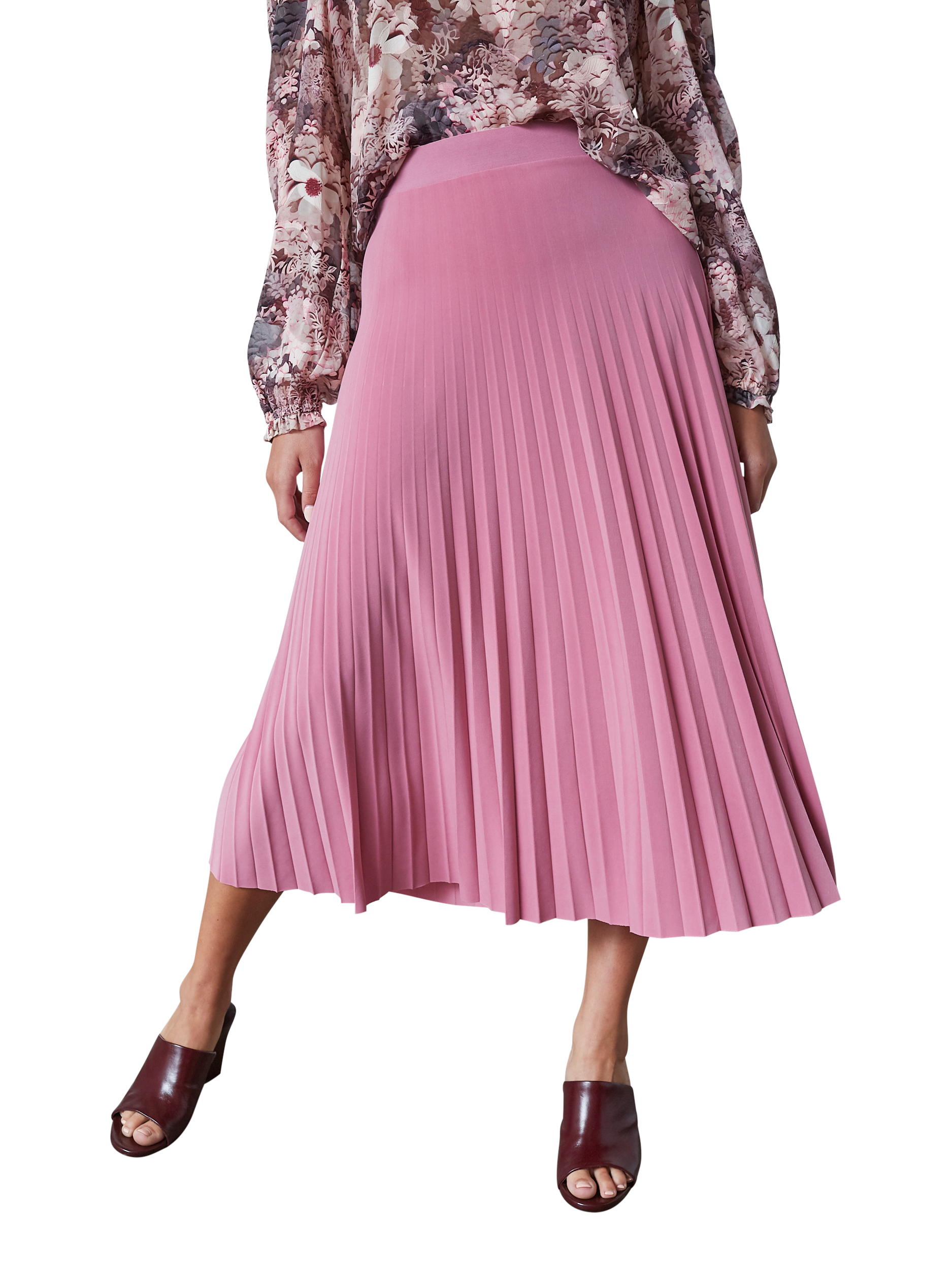 Product image 1 of 5, which shows Sisters Point Malou Pleated Midi Skirt, Dusty Blush, XS