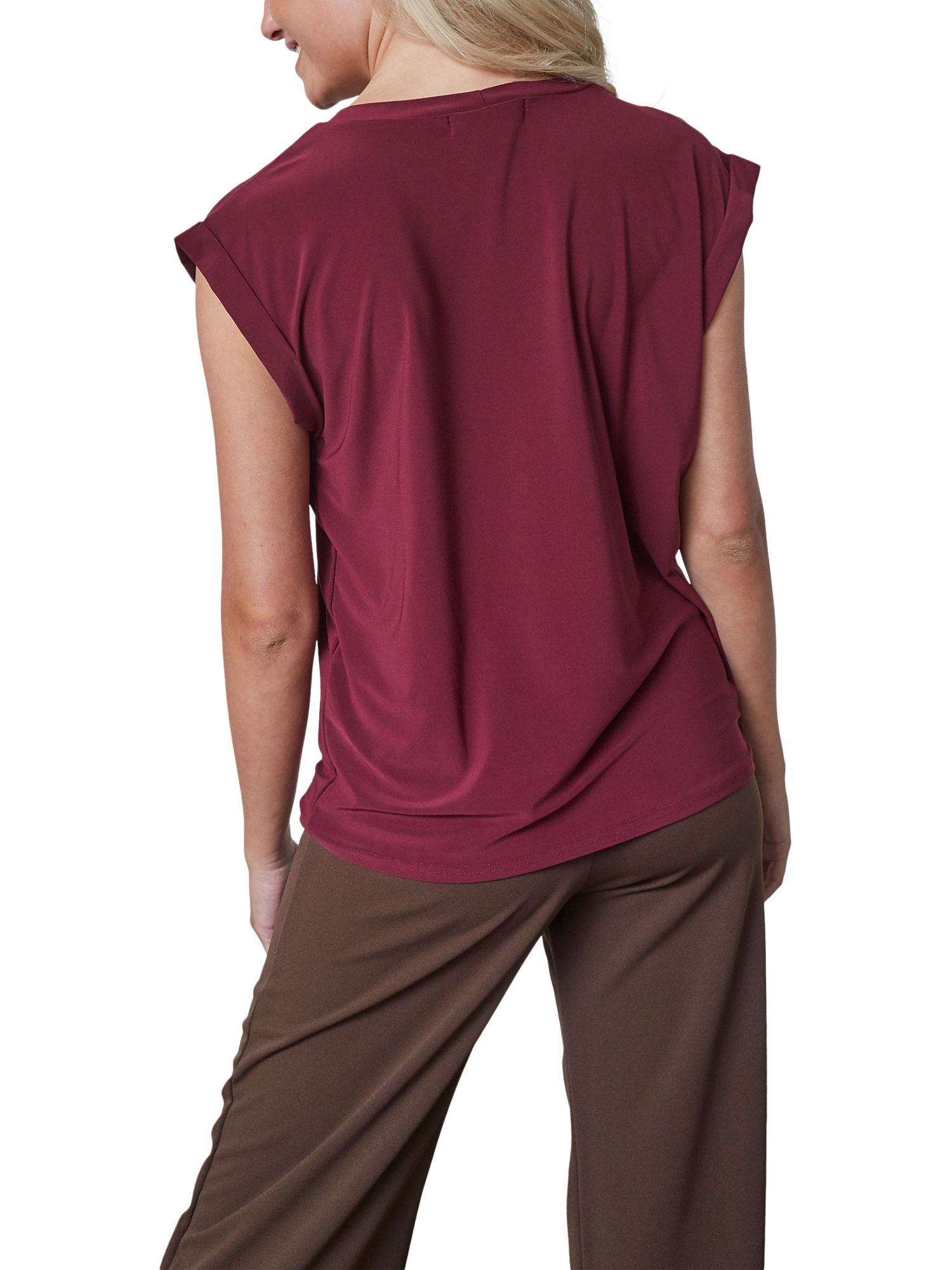 Product image 2 of 6, which shows Sisters Point Low Cap Sleeve T-Shirt, Deep Bordeaux, XS