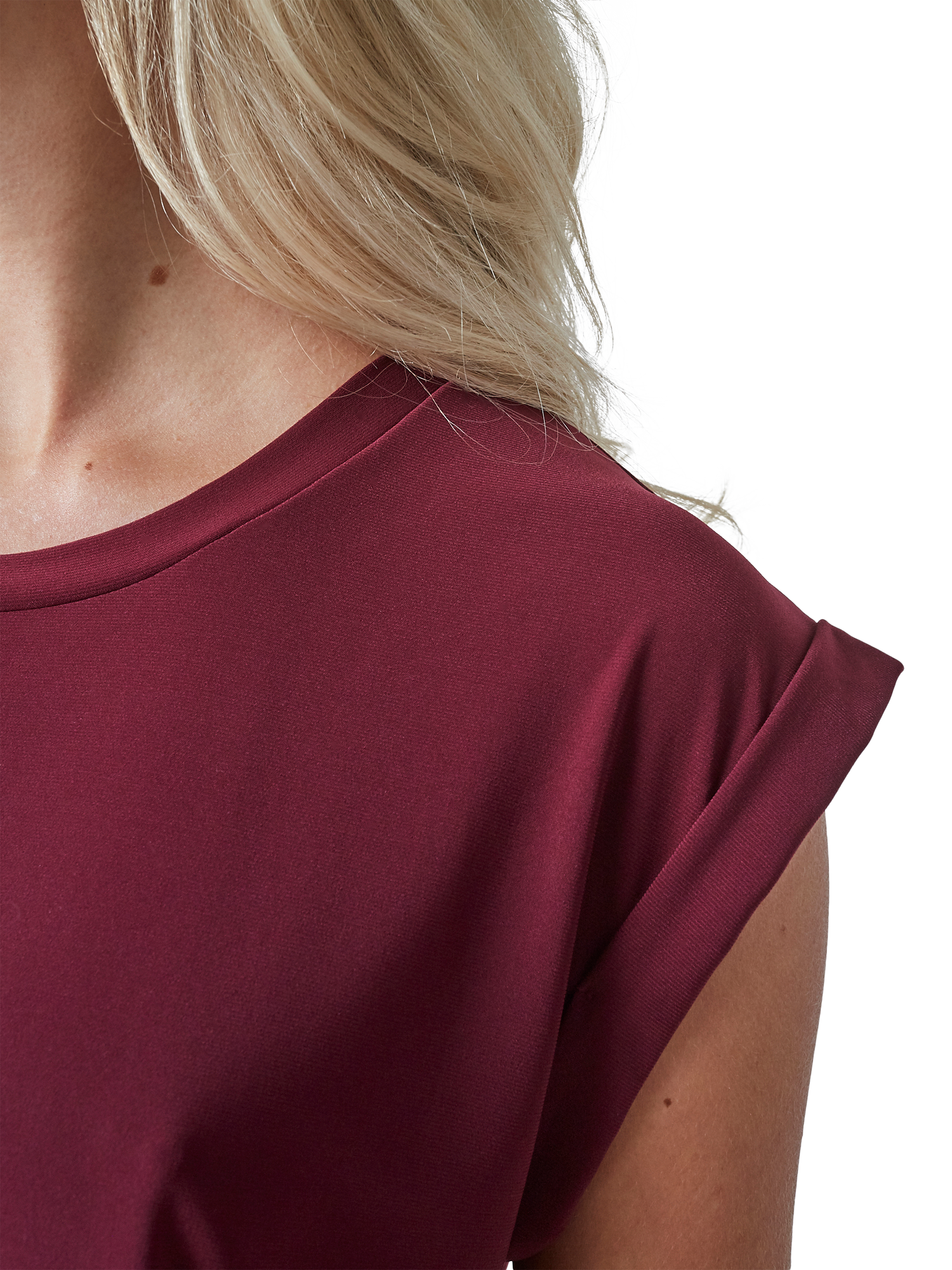 Product image 3 of 6, which shows Sisters Point Low Cap Sleeve T-Shirt, Deep Bordeaux, XS