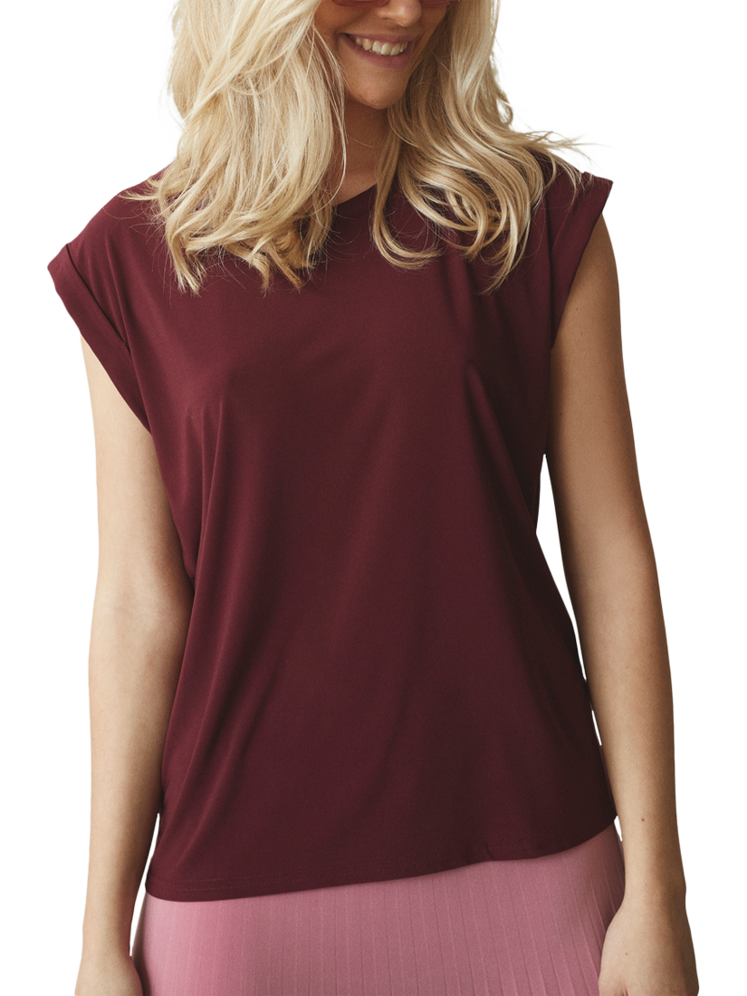 Product image 6 of 6, which shows Sisters Point Low Cap Sleeve T-Shirt, Deep Bordeaux, XS