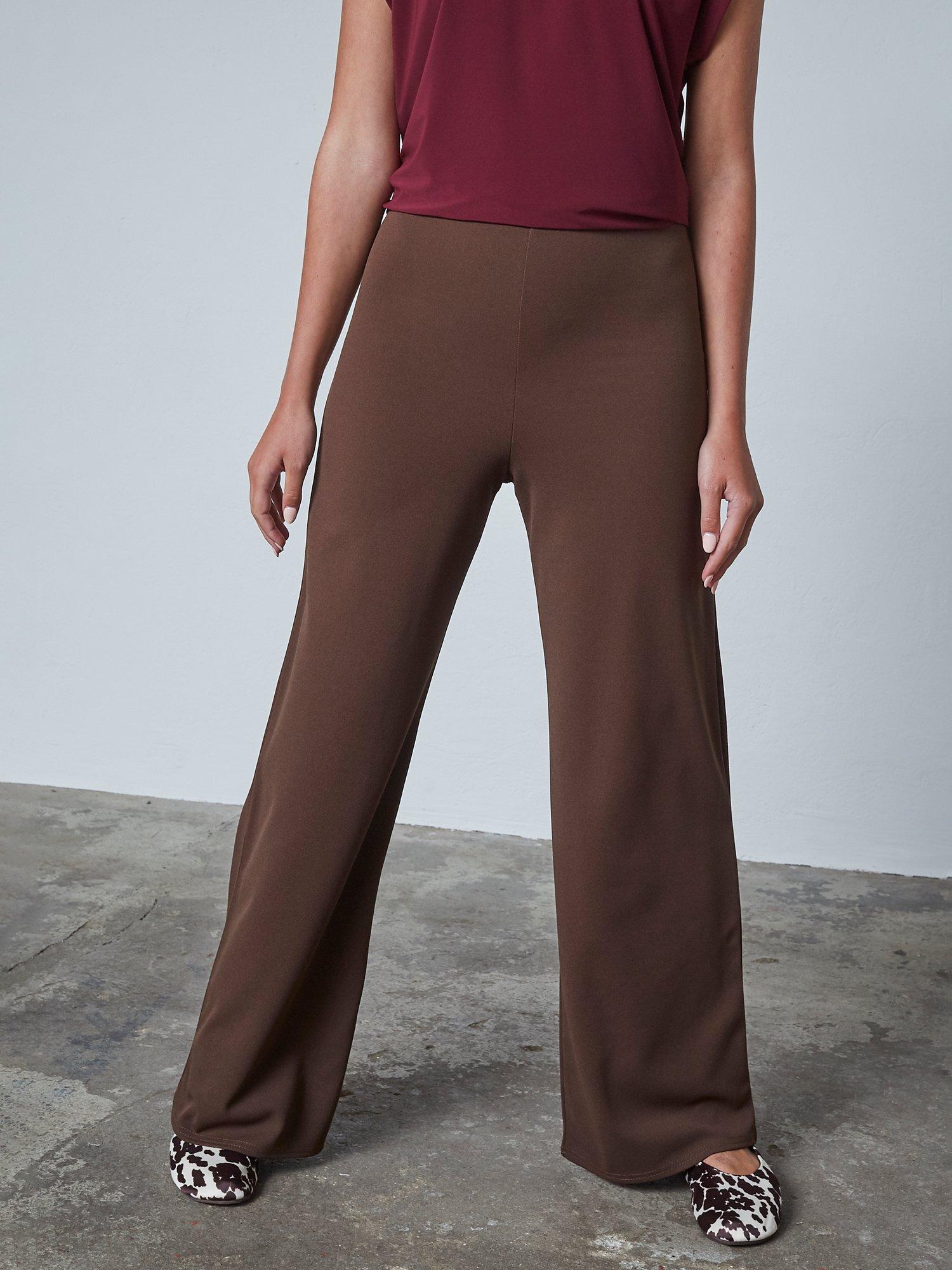 Product image 1 of 5, which shows Sisters Point Glut Stretch Wide Leg Trousers, Dark Chocolate, M