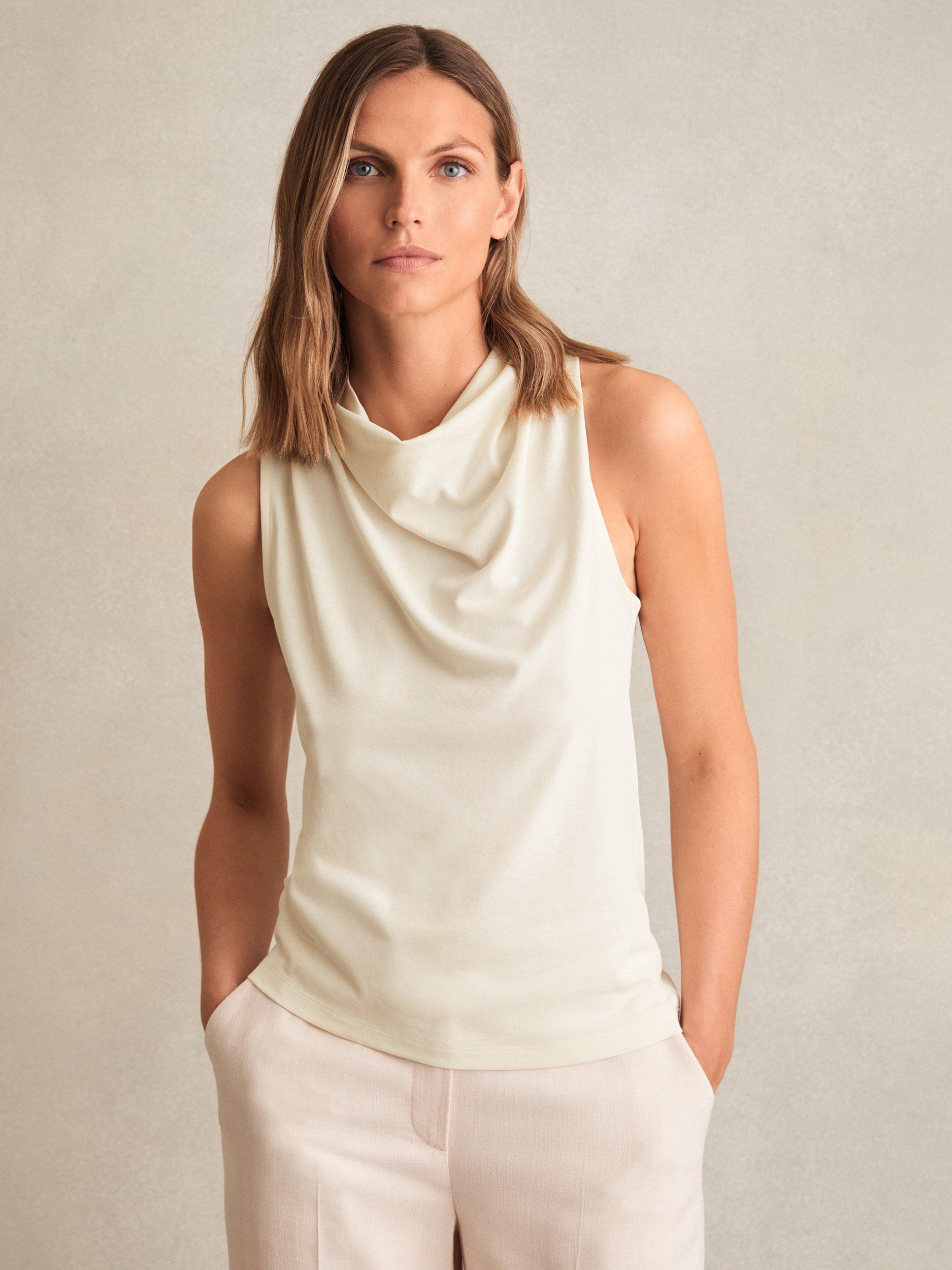 Product image 1 of 5, which shows Reiss Darla Cowl Neck Top, Ivory, XS
