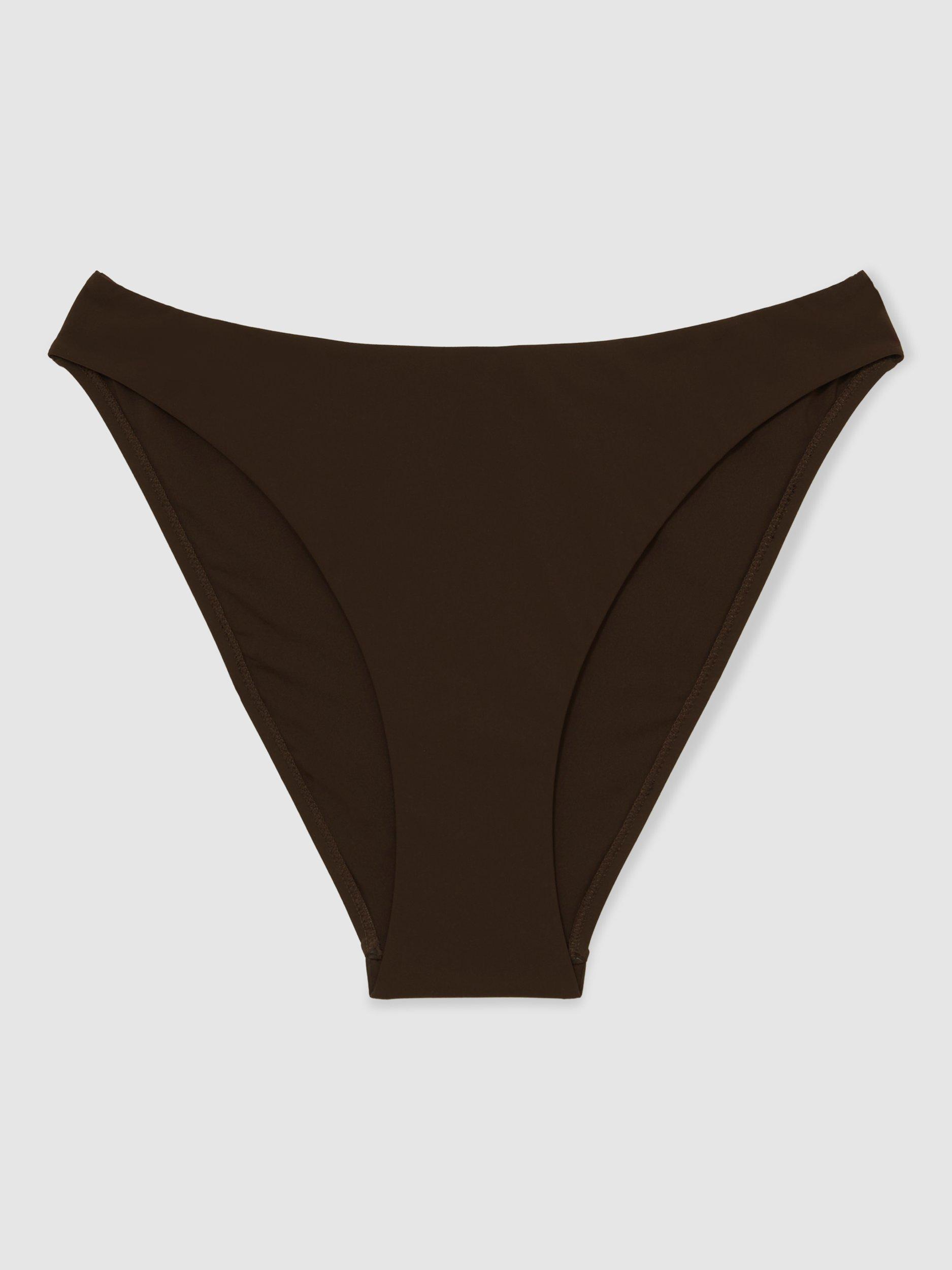 Product image 3 of 5, which shows Reiss Carina High Cut Bikini Bottoms, Chocolate, 6