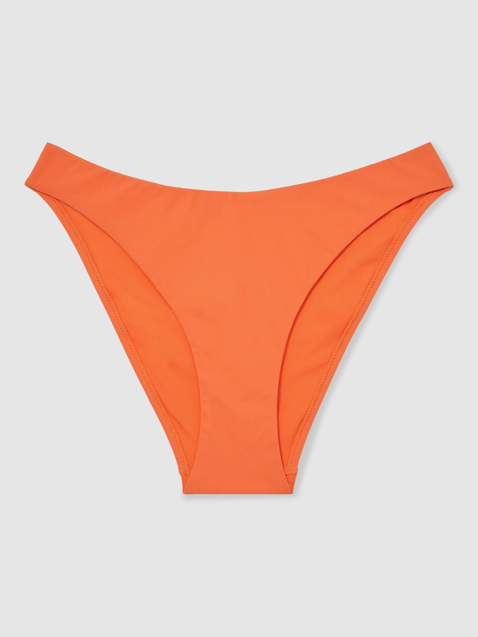Product image 3 of 5, which shows Reiss Carina High Leg Bikini Bottoms, Coral Orange, 6