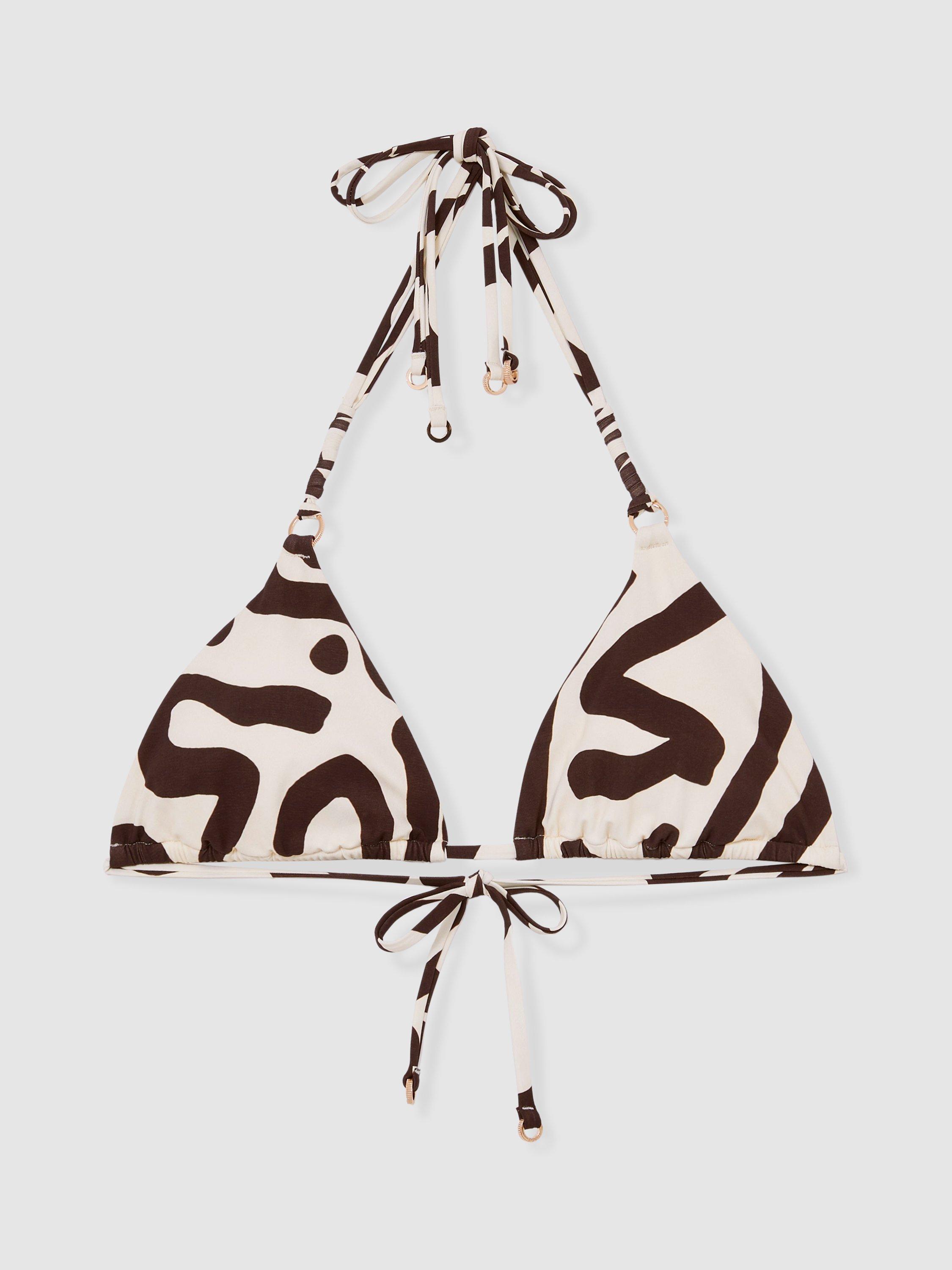 Product image 3 of 5, which shows Reiss Wynee Squiggle Bikini Top, Chocolate/Cream, 6