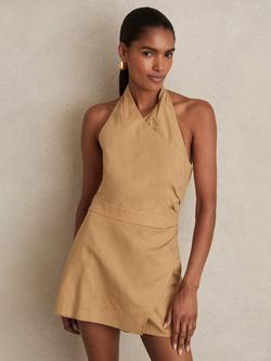 Reiss Pia Halterneck Skort Playsuit, Camel, Camel
