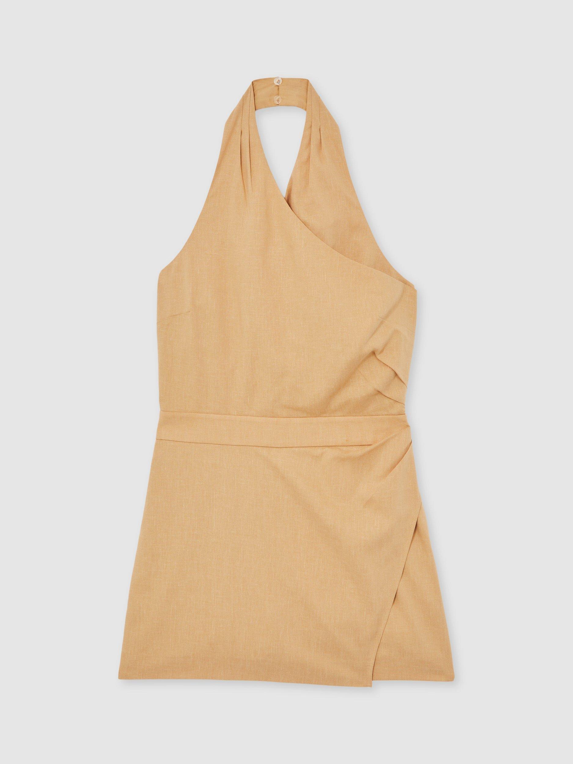 Product image 3 of 5, which shows Reiss Pia Halterneck Skort Playsuit, Camel, 6