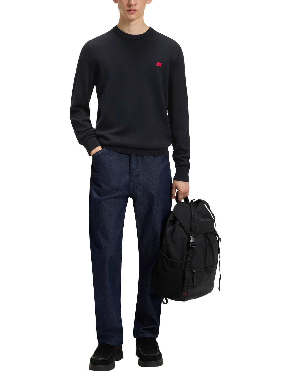 Product image 3 of 5, which shows HUGO BOSS HUGO Crew Neck Jumper, Navy, M