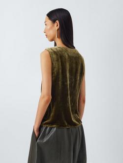 John Lewis Twist Detail Sleeveless Velvet Top, Olive - view 2, Olive