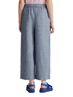 Benetton Wide Leg Mid Cropped Linen Blend Trousers - view 2, Mid Blue