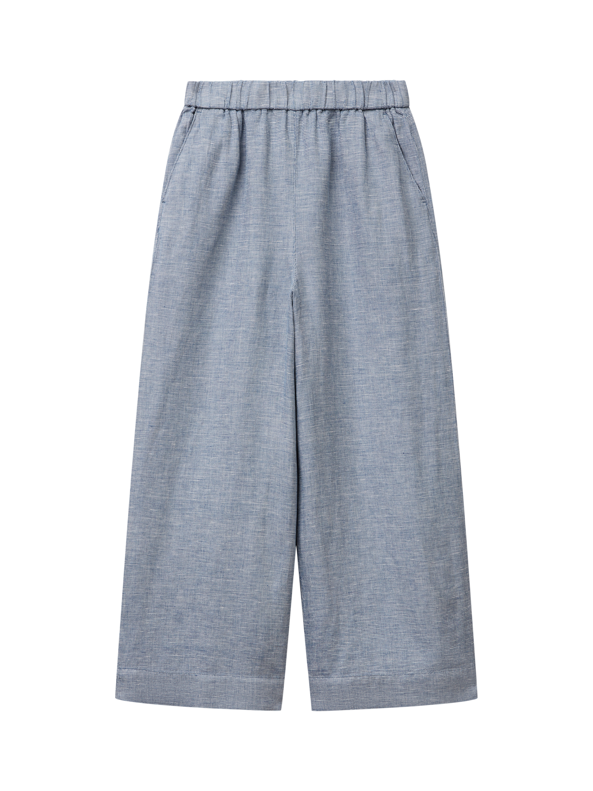 Product image 4 of 5, which shows Benetton Wide Leg Mid Cropped Linen Blend Trousers, Mid Blue, XS