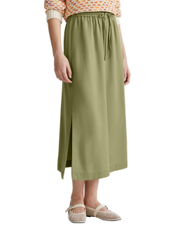 Benetton Drawstring Waist Side Slit Midi Skirt, Mid Green