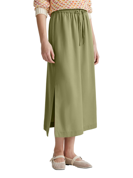 Benetton Drawstring Waist Side Slit Midi Skirt, Mid Green