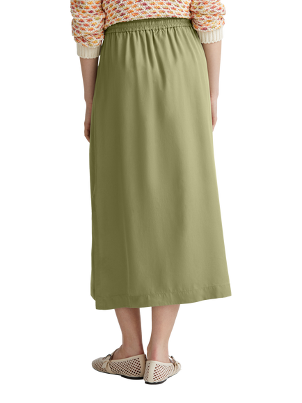 Benetton Drawstring Waist Side Slit Midi Skirt - view 2, Mid Green