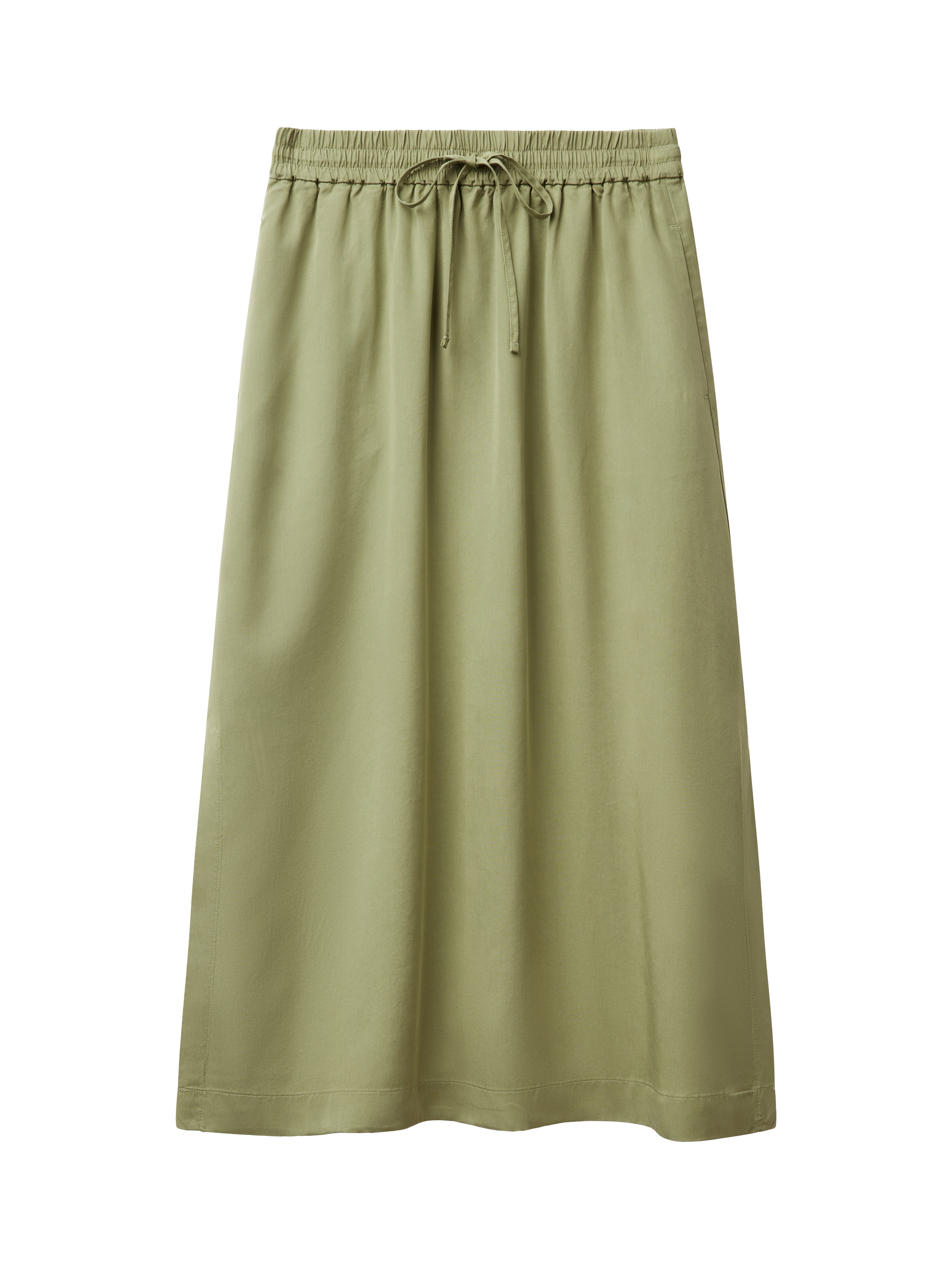 Product image 4 of 5, which shows Benetton Drawstring Waist Side Slit Midi Skirt, Mid Green, XS