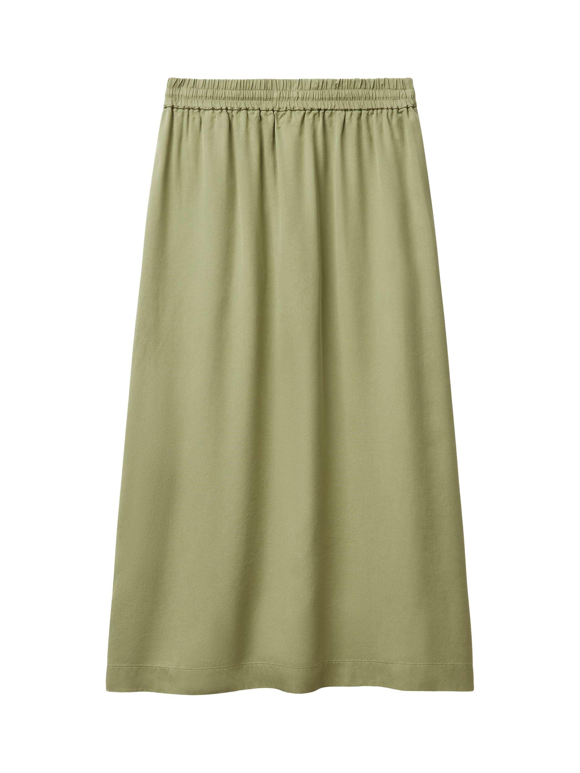 Product image 5 of 5, which shows Benetton Drawstring Waist Side Slit Midi Skirt, Mid Green, XS