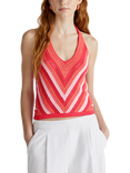 Benetton Geometric Striped Halterneck Knitted Cotton Blend Top