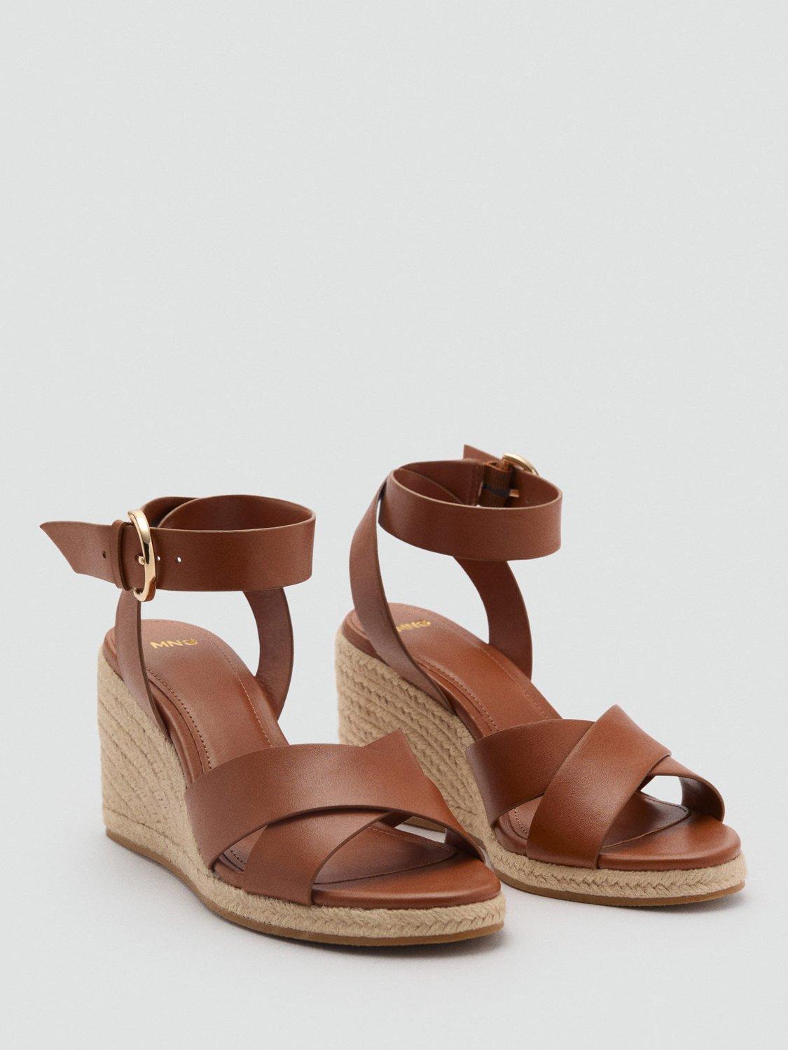 Product image 2 of 4, which shows Mango Pati Open Toe Cross Over Wedge Sandals, Medium Brown, 2